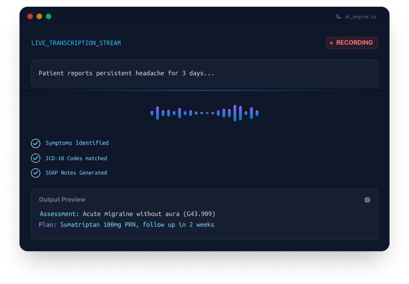 Live transcription stream for AI-powered clinical documentation